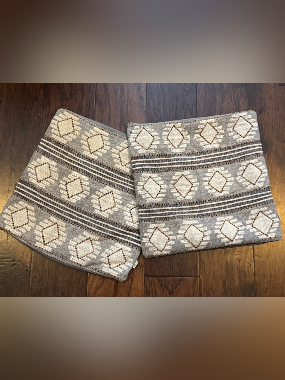 Pair of Arhaus Southwestern Geometric pillow covers - Rug style 18” square